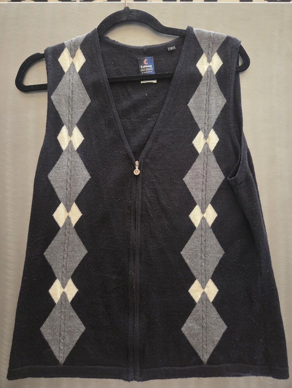 Callaway Golf 100% Merino Wool Argyle Full Zip Sweater Vest Italy Women's Large